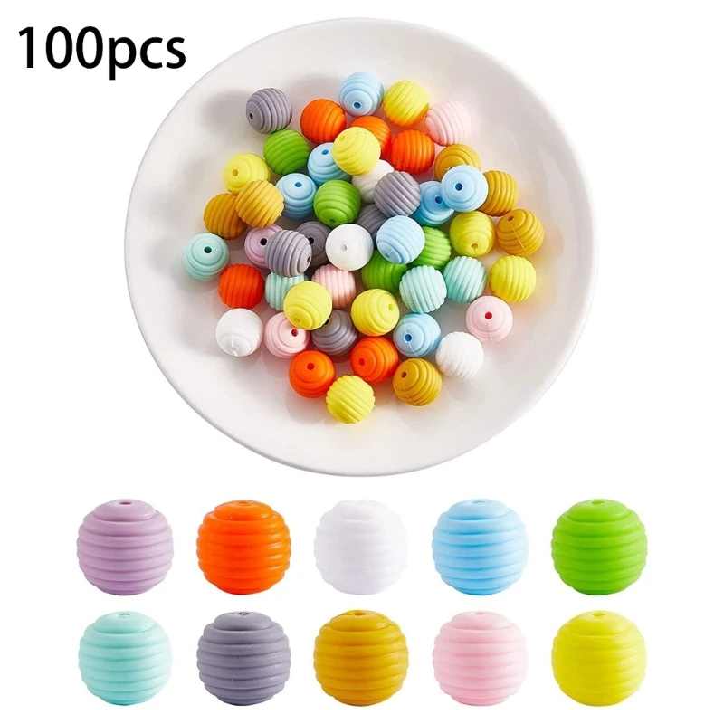 100Pcs Silicone Beads Making Kits for Bracelet Car Keychain 10 Color Round Beads DIY Accessory Set for Women Girls