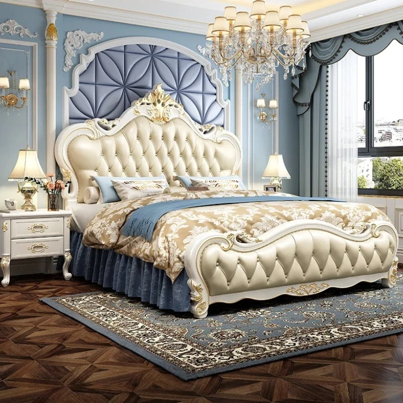 Headboard Luxury Queen Double Bed Frame Wood Nordic King Size Room Bed European Modern Letto Matrimoniale Bedroom Furniture