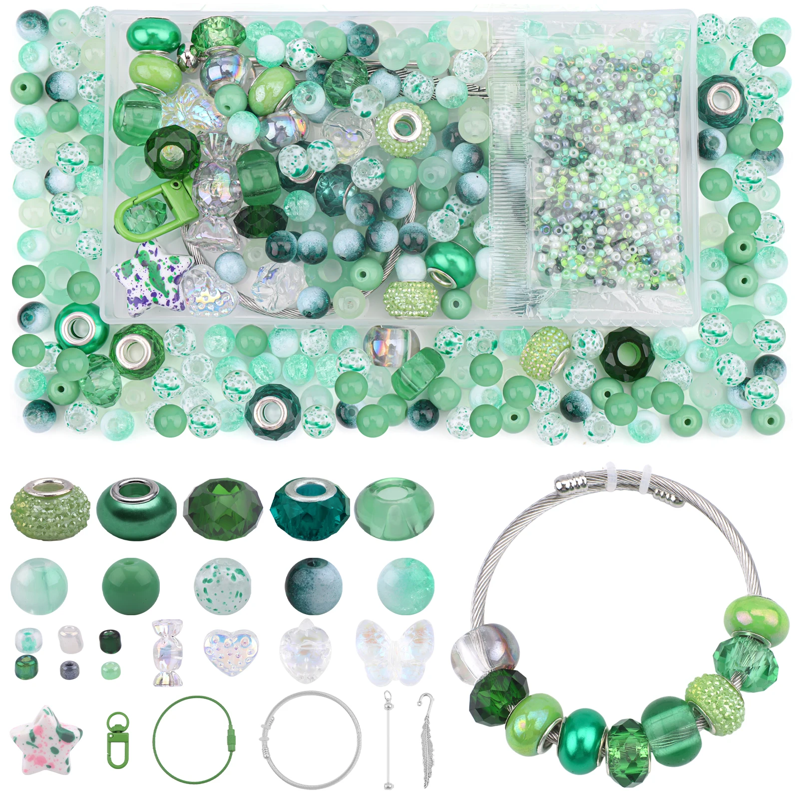 kit-de-fabricacao-de-joias-com-contas-acrilicas-verdes-de-furo-grande-pingente-fio-elastico-fecho-de-chave-micangas-pulseira-pena-marcador-de-pagina-e-bracelete
