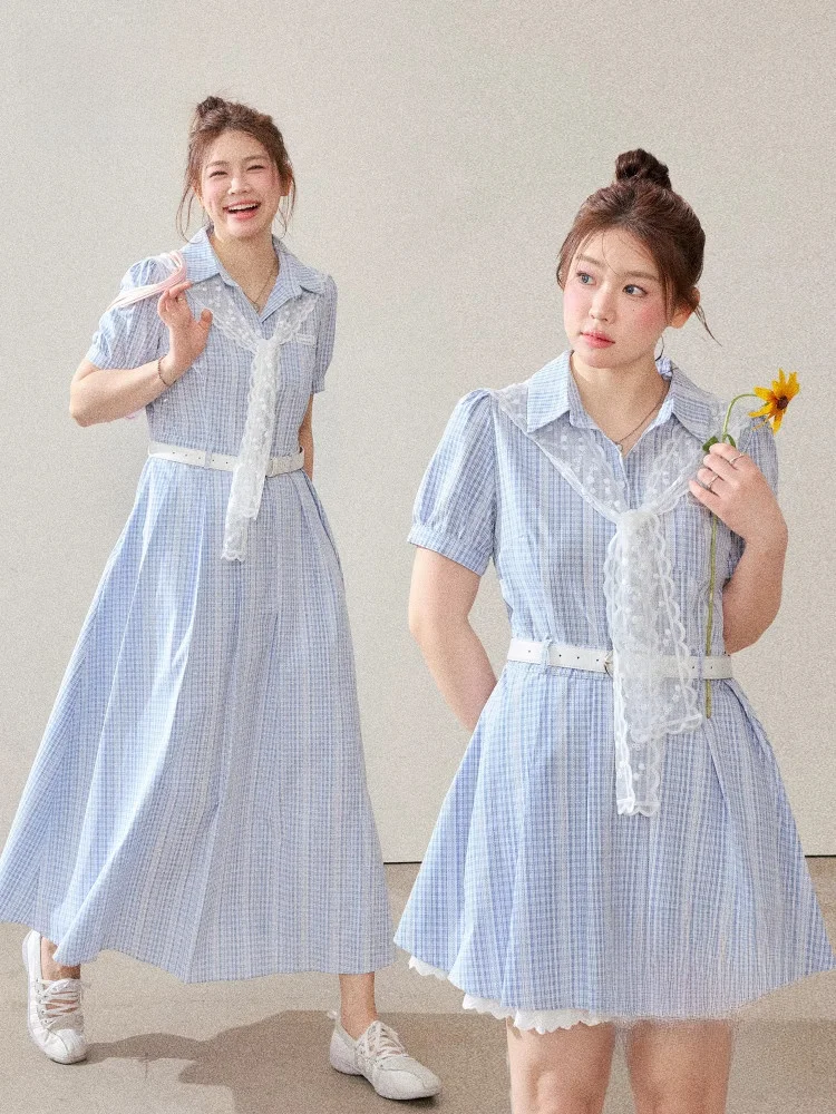 

Юбка-трапеция в клетку для похудения, больших размеров, женская одежда, пышная, в студенческом стиле, с высокой талией, корейский стиль для повседневной носки