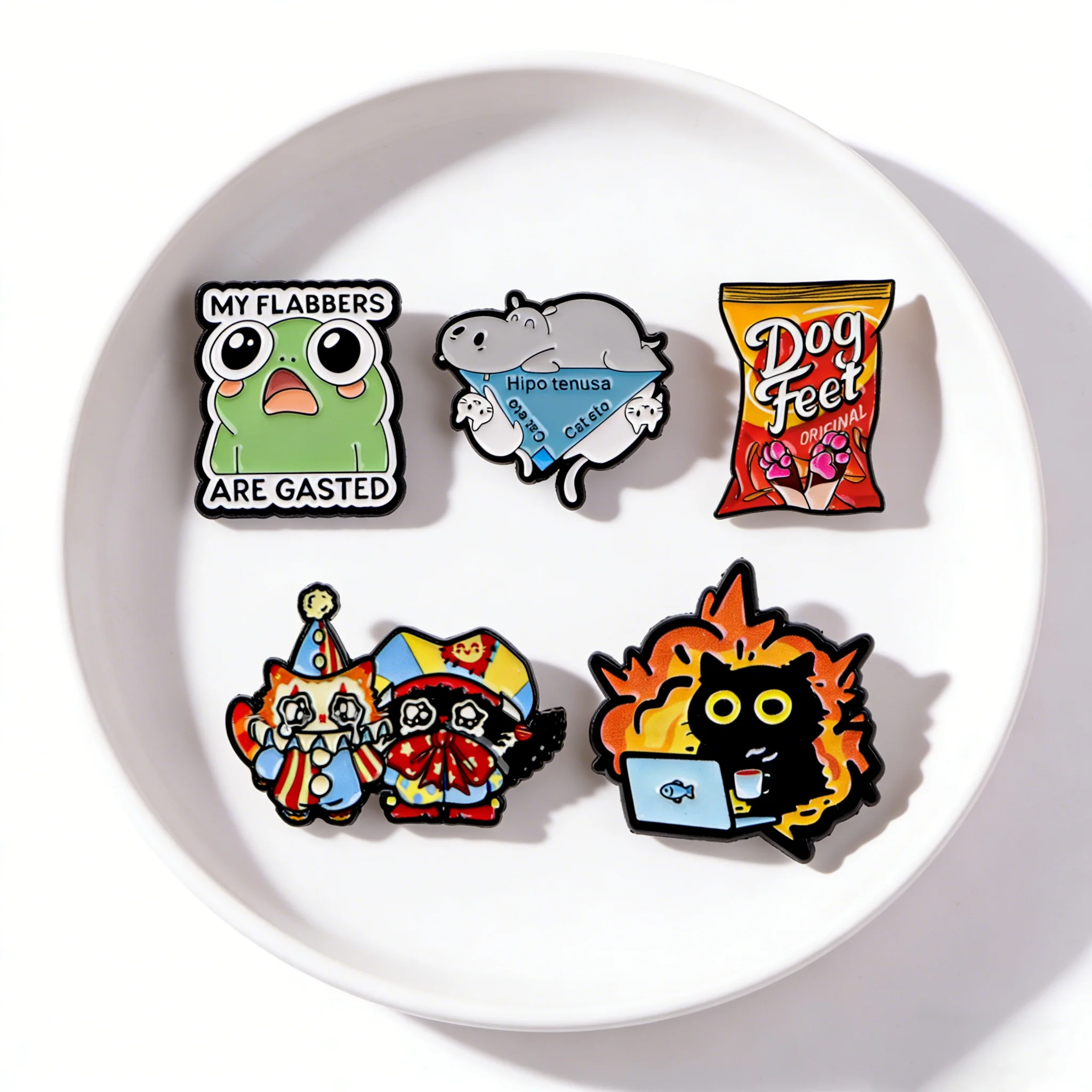 Cute Black Cat Enamel Pin Dog Feet Badges on Backpack Funny Frog Brooches Hat Lapel Pins Cosplay Accessories Toys Gifts