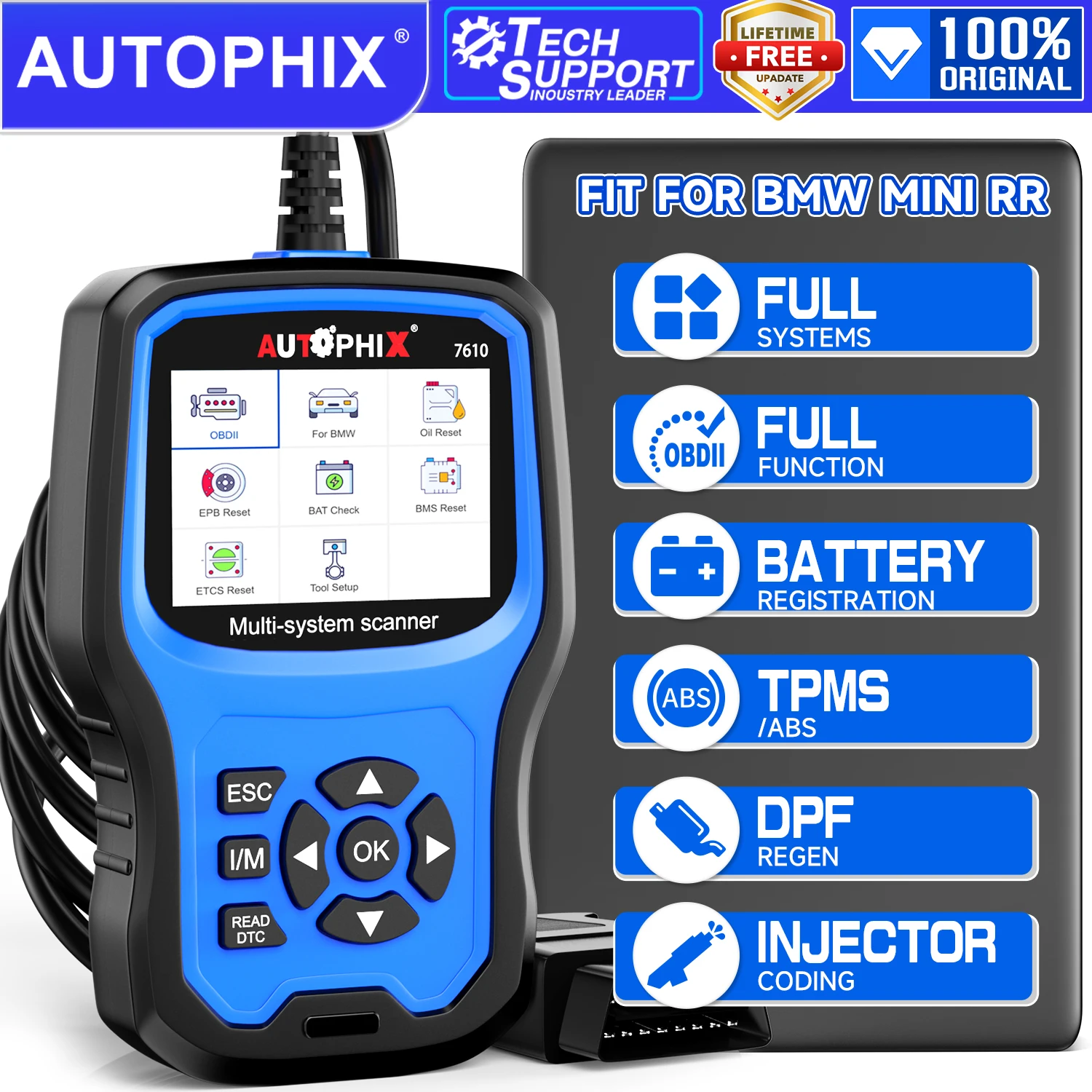 

Autophix 7610 OBD2 Scanner For VW Audi Skoda Seat All System EOBD Code Reader ABS SRS Oil EPB DPF TPMS Reset Car Diagnostic Tool