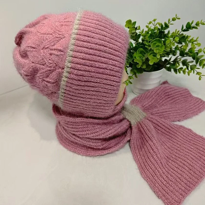 Зимняя вязаная шапка Skullies, комплект шарфов, морозостойкий шарф для защиты ушей, теплые шапочки для девочек, велосипедные ветрозащитные женские уличные шапки