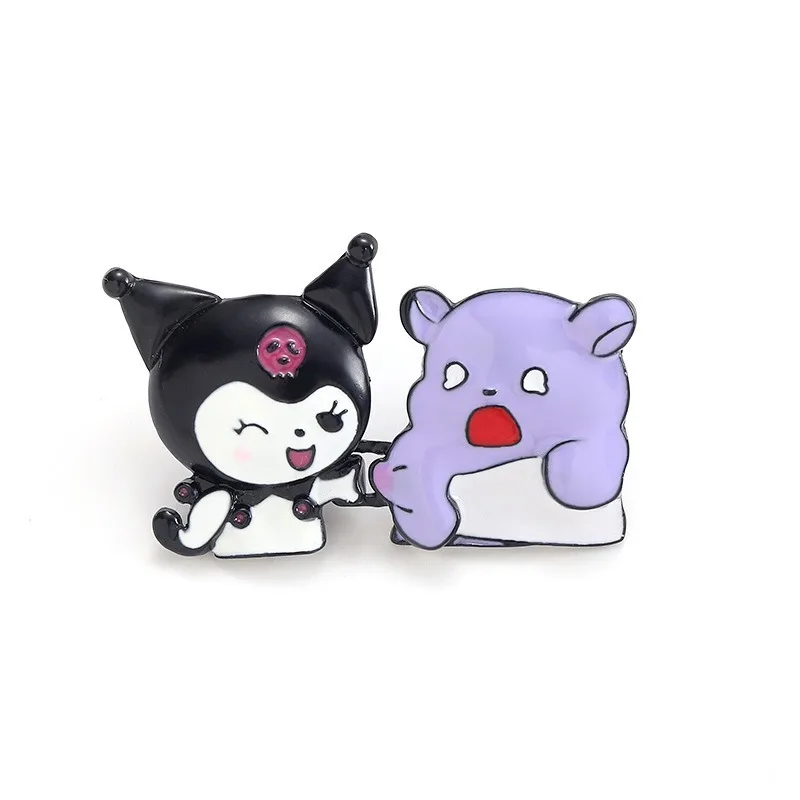 Sanrio Kuromi Baku Pin Anime Figure Cute Cartoon Metallic Adjustable Button Anime Merchandise Clothing Decoration Girl Gift