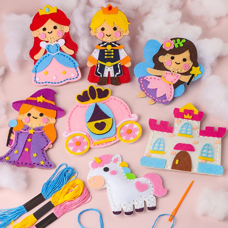 Kids Felt Sewing Kit 7Pcs Princess Unicorn Castle DIY Craft Set, My First Sewing Toy Educational Handmade Art Kit for Girls Begi view 6