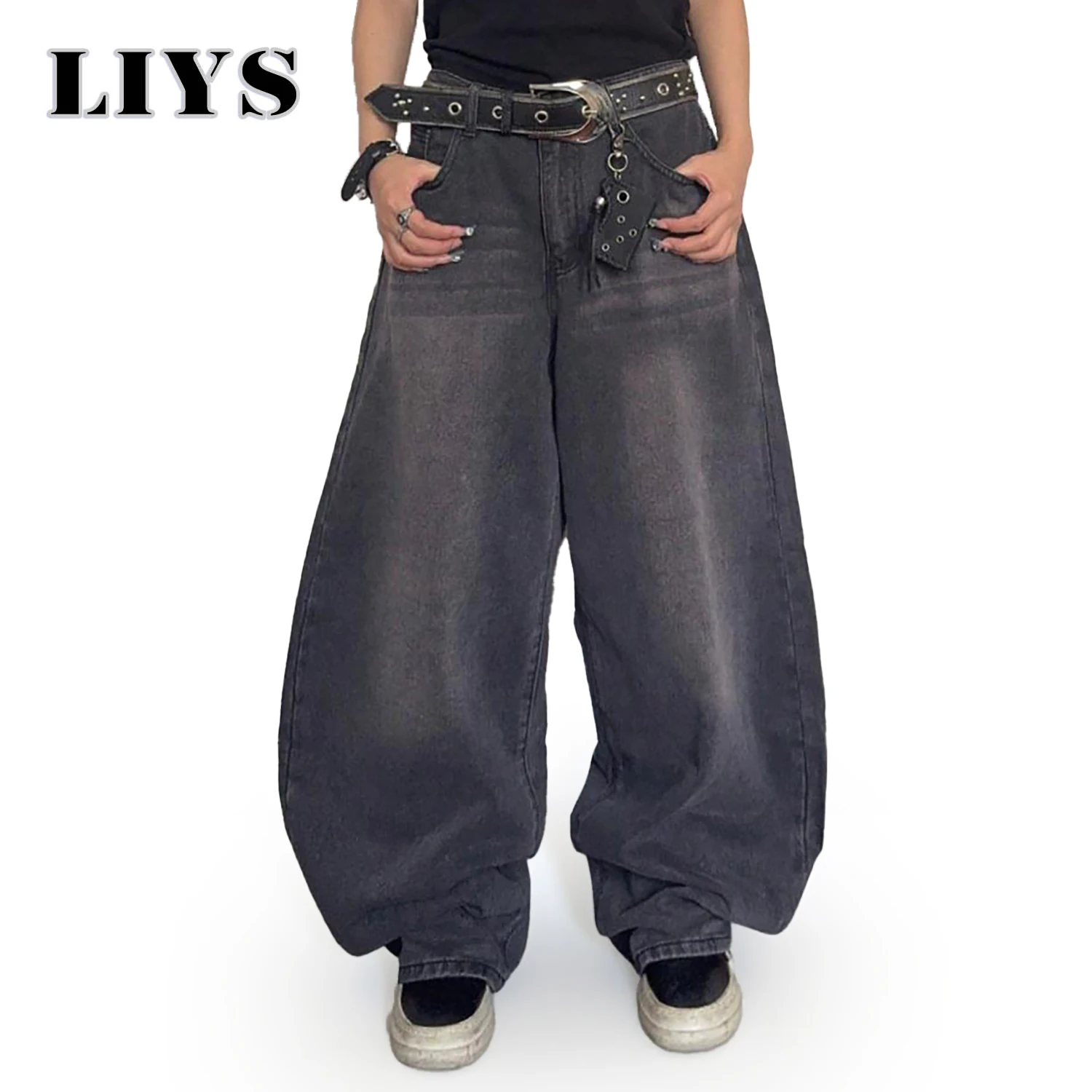 

Брюки Scimitar в стиле ретро, дымчато-серые джинсы для мужчин и женщин, корейская версия, свободные повседневные прямые широкие брюки для любителей американских улиц