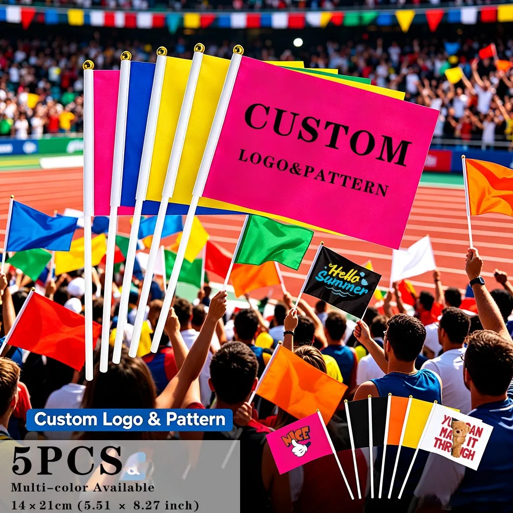 Custom Logo Pattern Waving Flags, Available for Sports Meeting, Ball Game, Party, Wedding, Advertising Decoration