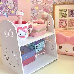 Kawaii Hellokitty Sanrio Anime Desktop Double Layer Rack Cinnamoroll Cute Dormitor Dresser Bookshelf Storage Rack Y2K Kids Toys