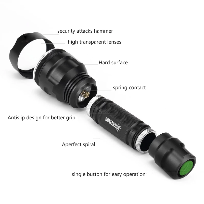 C8 Green/Red/White Led Flashlight Tactical Hunting Torch Lantern+Rifle Scope Airsoft Mount Clip+Remote Switch+18650+USB Charger