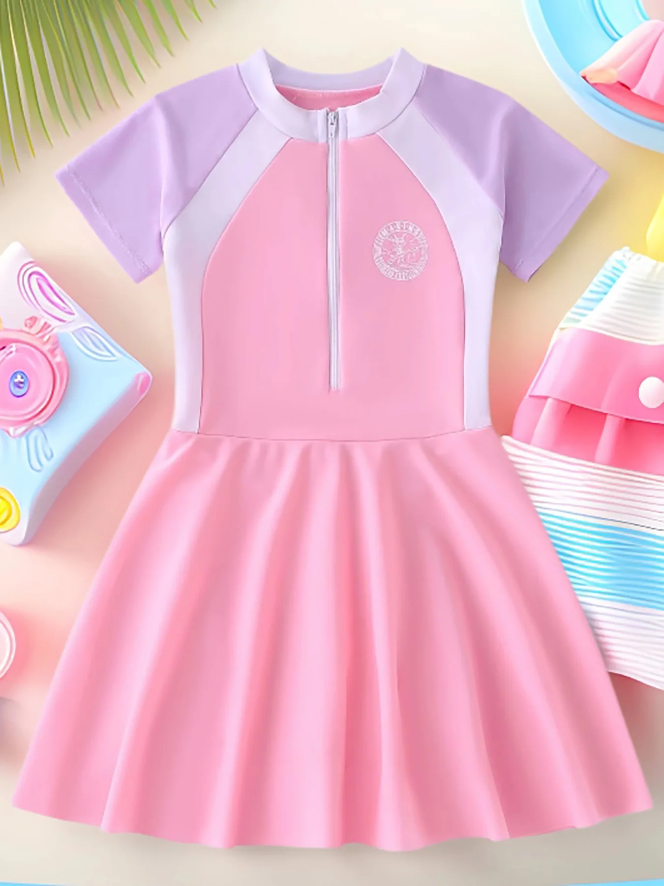 

1pc Fashion Girls' One-Piece Swimsuit Minimalist color-block design Essential for summer water play and swimming