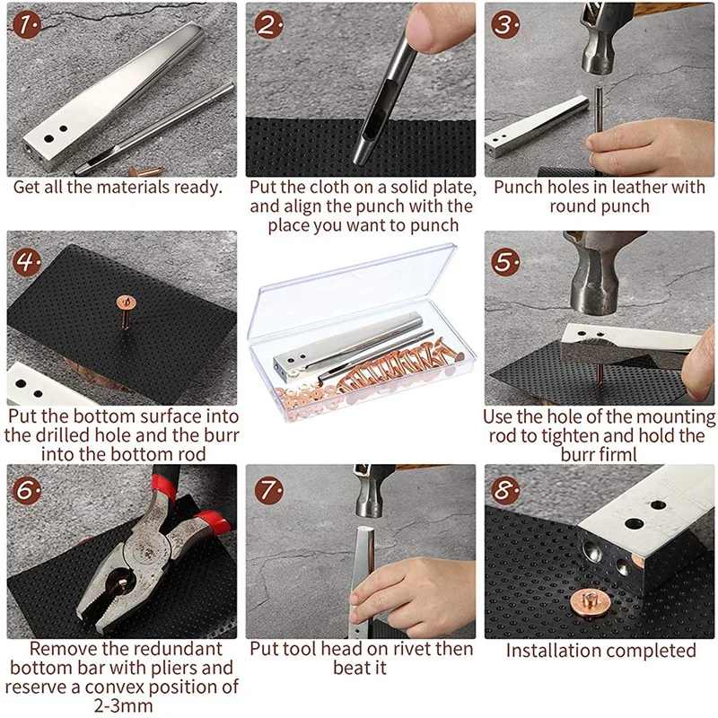 Rivetti e sbavature in rame pelle rivetto in rame perforatore Kit in pelle fai da te per cinture portafogli collari prodotto in pelle