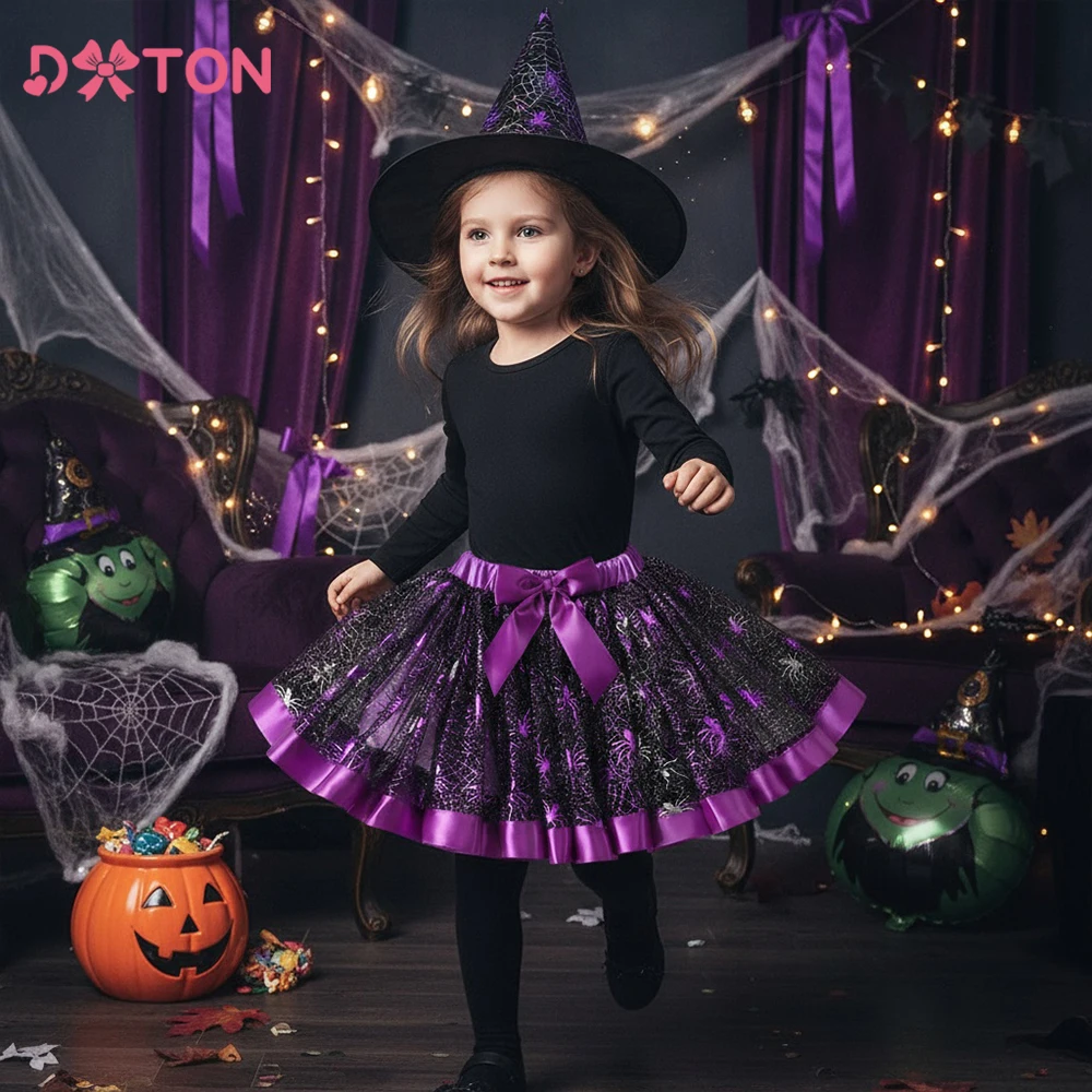 

DXTON костюмы для косплея на Хэллоуин для малышей, пушистая сетка с аппликацией в виде паука, детские балетные юбки-пачки для девочек, элегантная праздничная одежда с бантом