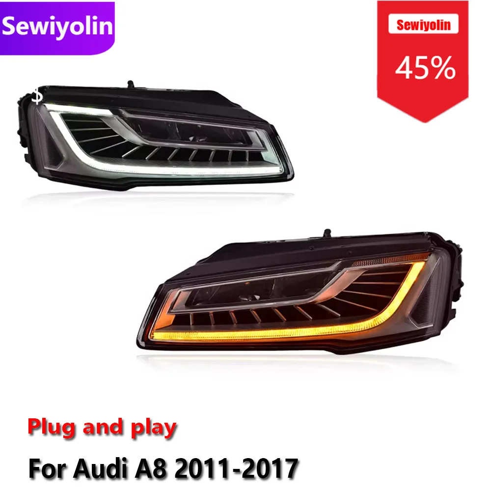 

Автомобильные светодиодные фары DRL в сборе для Audi A8 A8L 2011-2017, противотуманные фары DRL, стоп-сигнал поворота, лампа Plug and Play