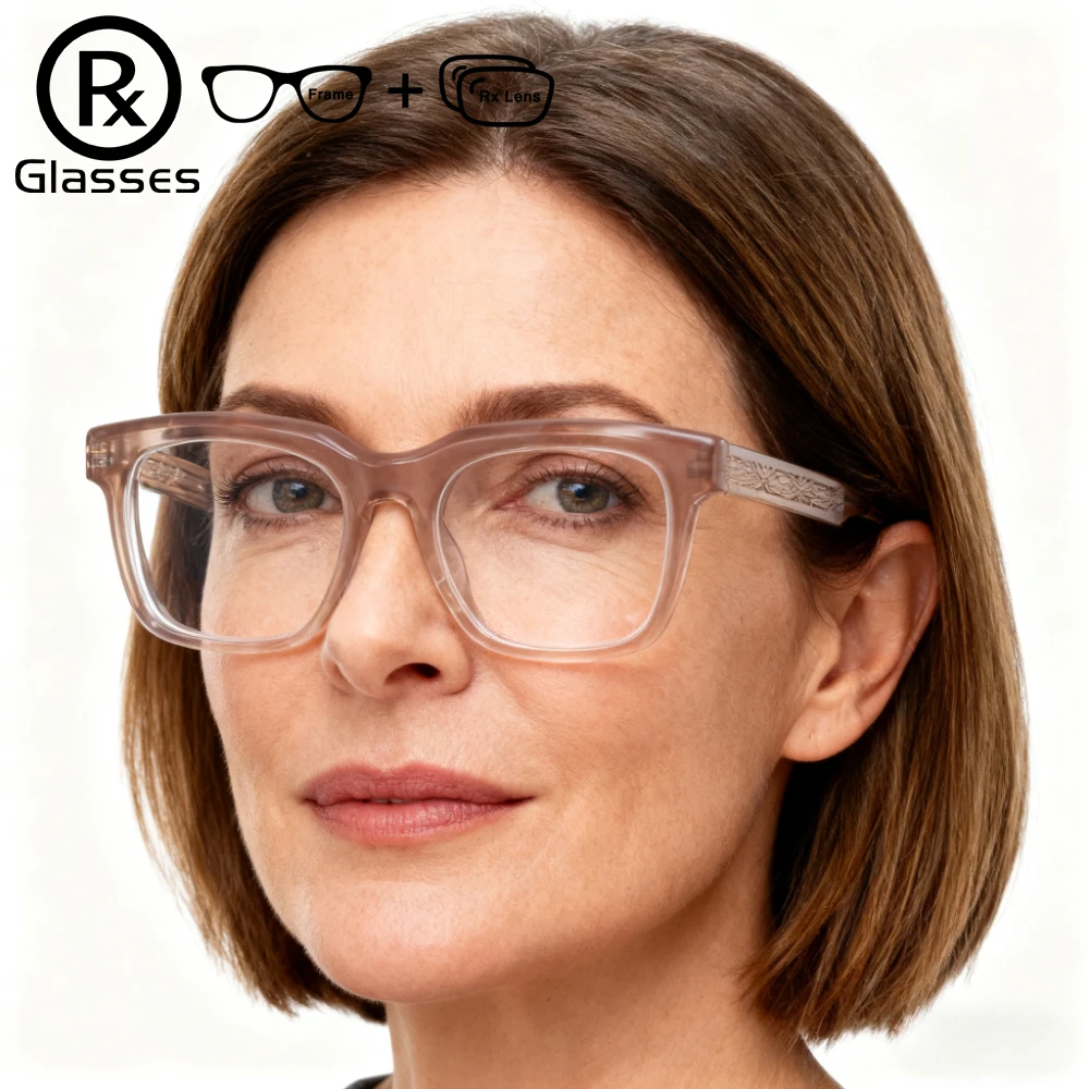 

RX Glasses Acetate Prescription Glasses Rectangle Progressive Optical Eyewear for Men Women Anti Blue Light Myopic Eyeglasses