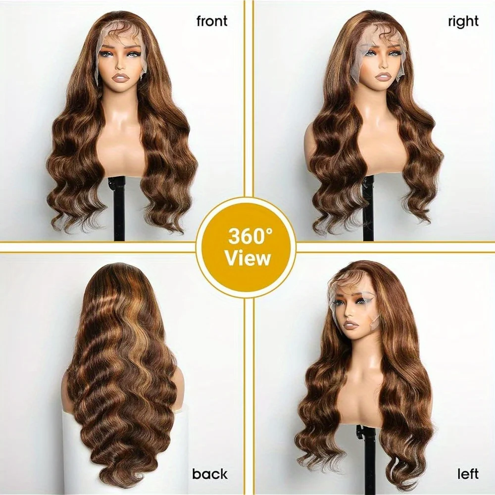 13x4 HD شفافة أمامي الجسم موجة فضفاضة موجة 4/27 تسليط الضوء على أومبير العسل شقراء اللون ريمي عذراء البرازيلي باروكة من شعر طبيعي