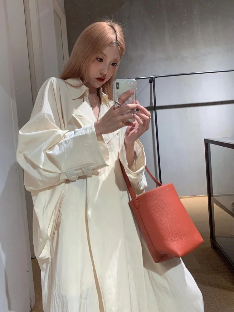 

Ele Loose Women's Coat Casual Lazy Sle Spring Faion High-End Feel Unique Super Beautiful Long Polyester Fiber Coat