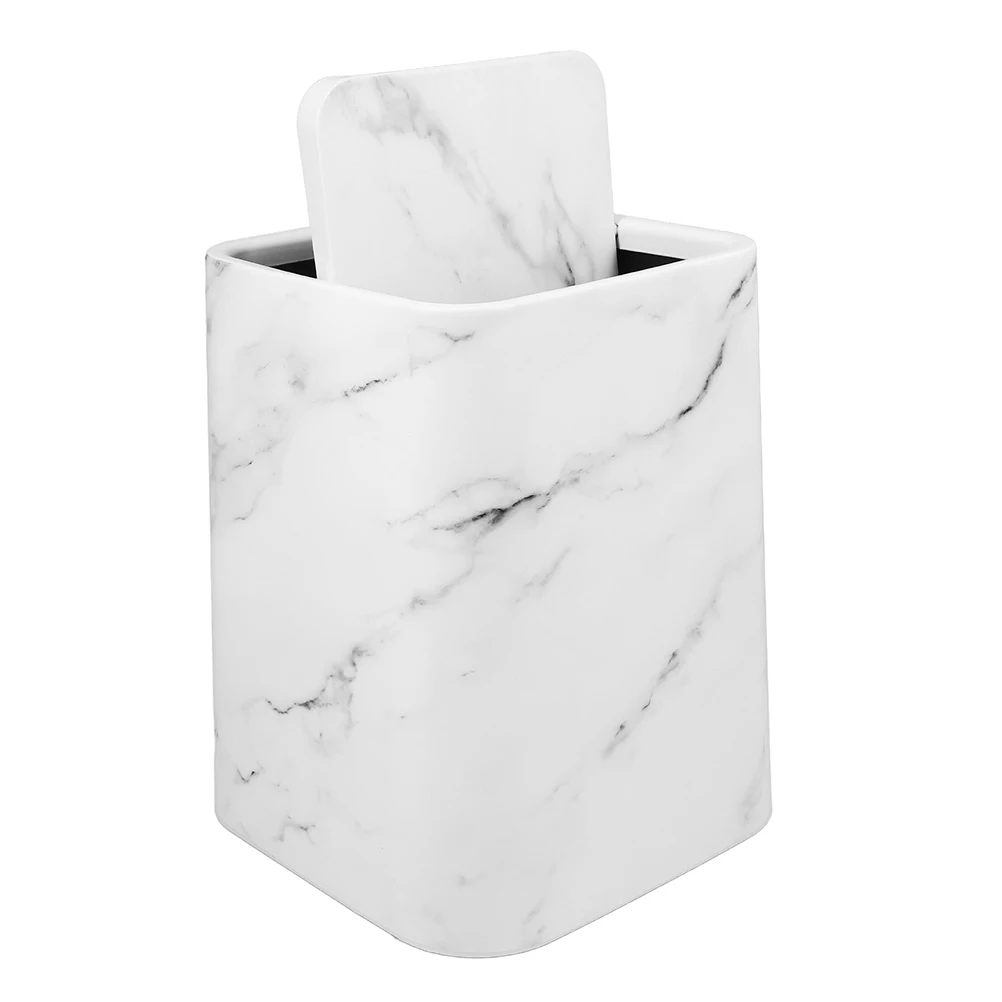 Marble Trash Can Waste Basket Kitchen Bathroom Garbage Container Bin Small Lid Storage Home Hotel Guesthouse Plastic