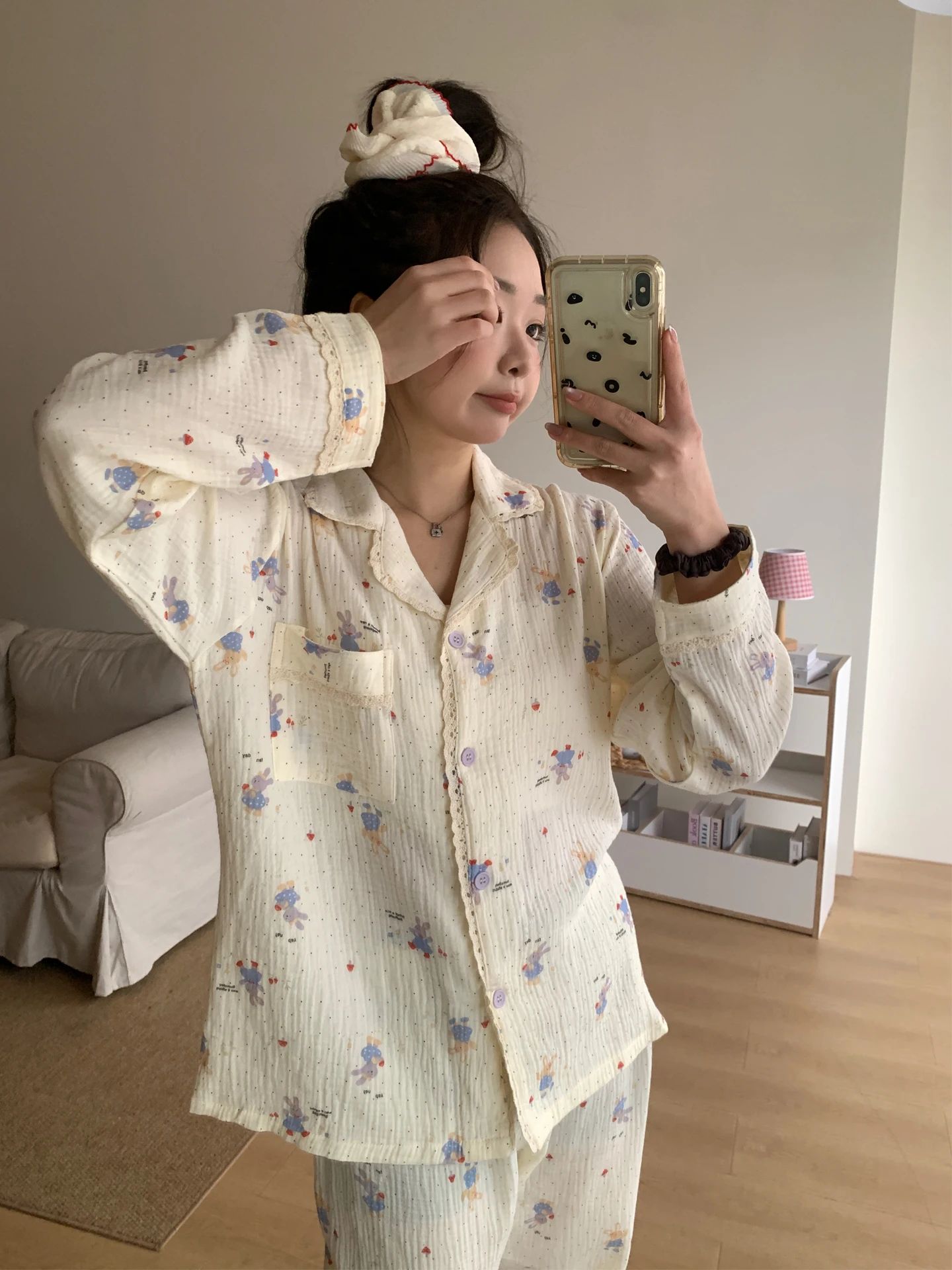 

Женский хлопковый комплект для сна с длинными рукавами, свободная домашняя одежда, весенне-осенний комплект из чистого хлопка, двухслойный, удобный, повседневный наряд