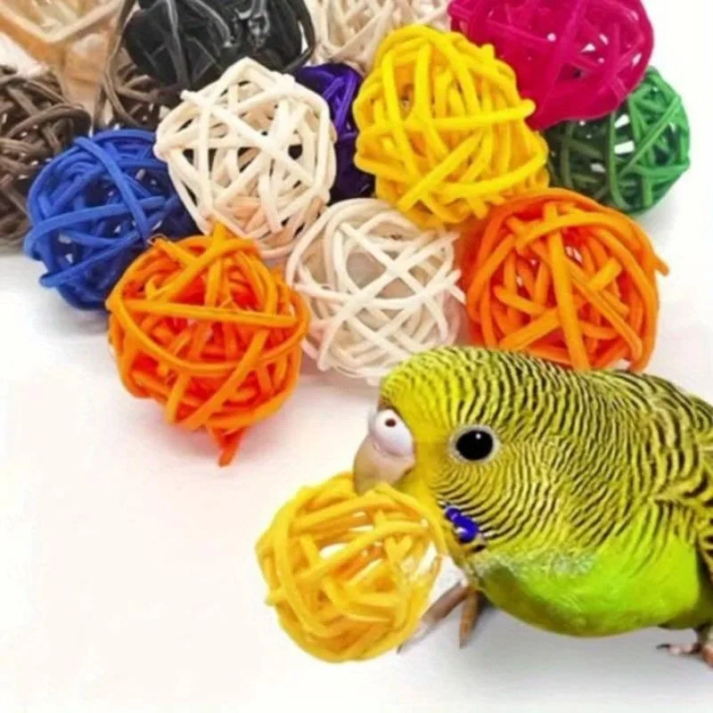 10Pcs Multicolor Pet Bird Rattan Ball Toy Parrot Chew Toys for Budgies Hamsters Bunny DIY Craft Decoration Ball Bird Supplies