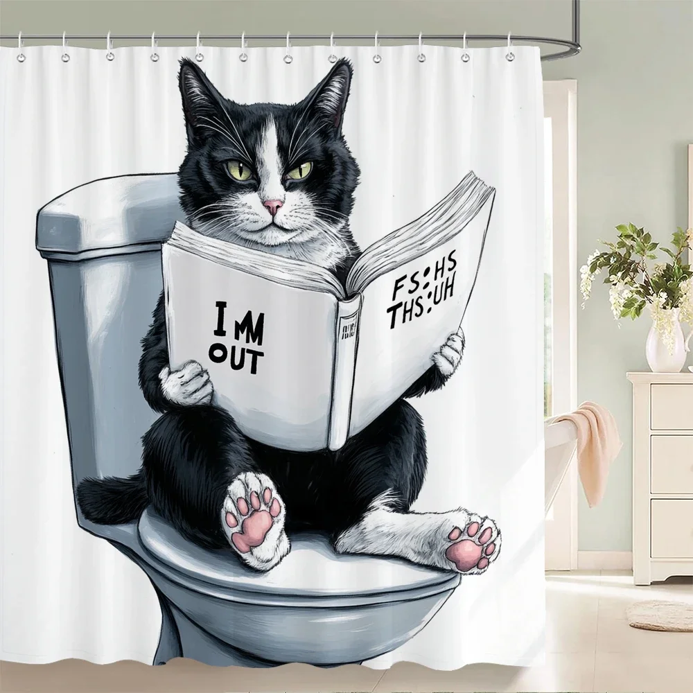 Minimalist style Cat Dog Shower Curtain Interesting and Creative Animal Printed Bathtub Decoration Bathroom Curtain With Hooks