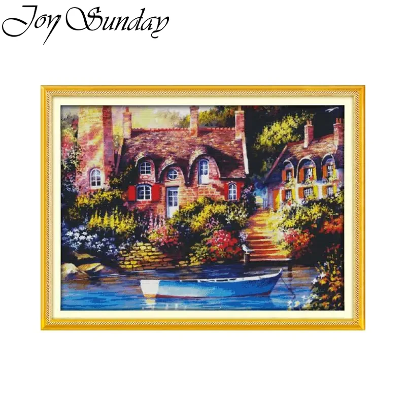 Joy Sunday Cross-Stitch Embroidery Craft Kit Fairy-Tale Cottage Pattern Aida 16CT 14CT 11CT Hand Craft Kits Home Decor Gift New