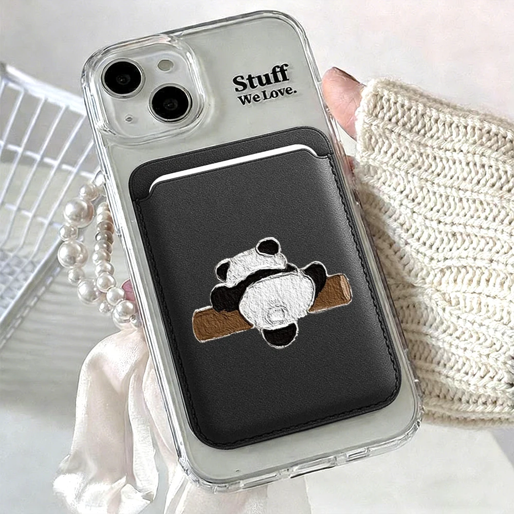 Niedliche Panda-Leder-Kartenhülle für Magnetische Hüllen, Geeignet für alle iPhones, für Magsafe-Kartenhalter, Handy-Rückentasche – Detail 13