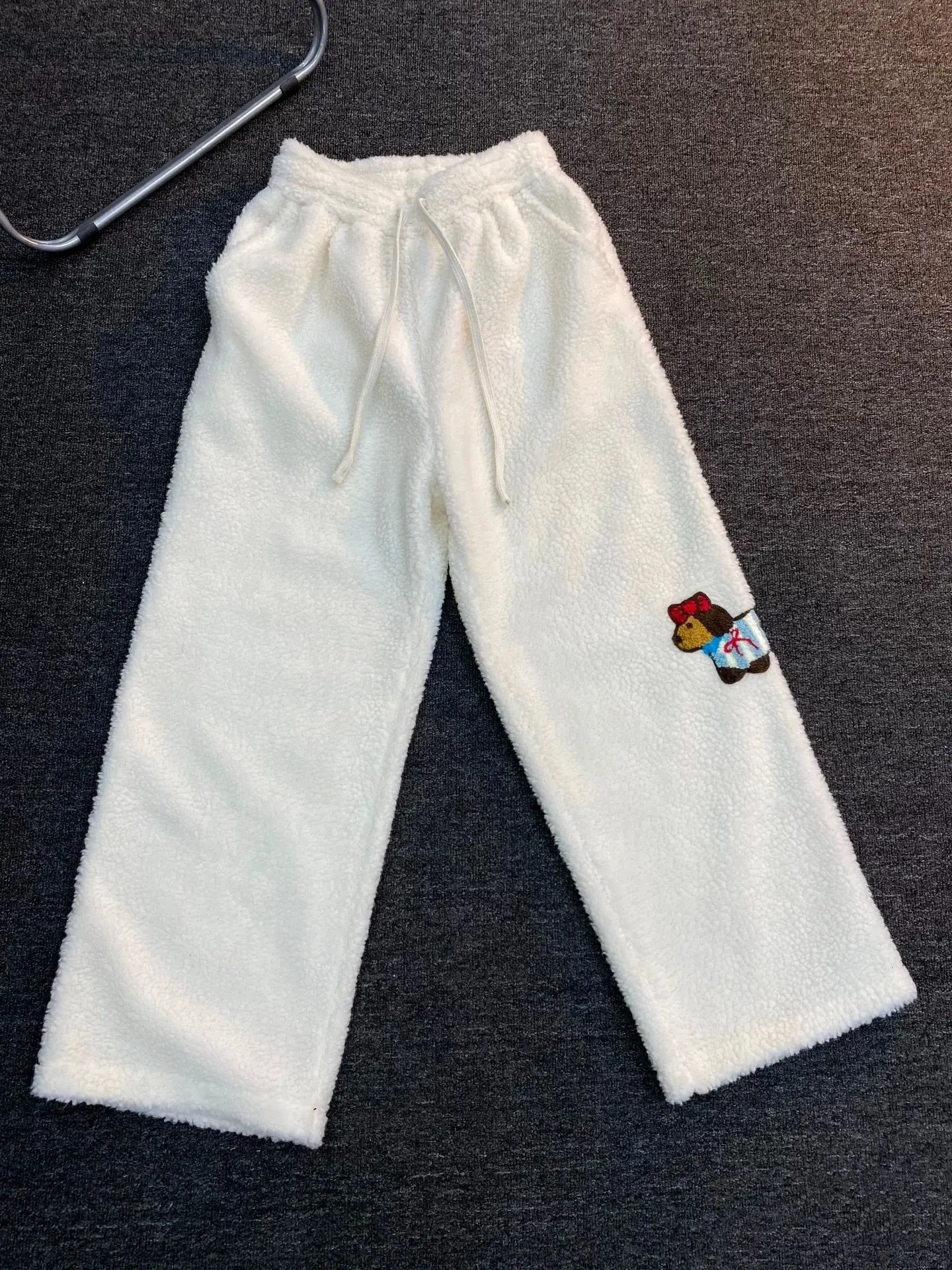 Spodnie z bawełny wełnianej barwione na morelowo, haftowane, dla kobiet i mężczyzn, na zimę, grube i ciepłe, luźne i puszyste, casualowe.