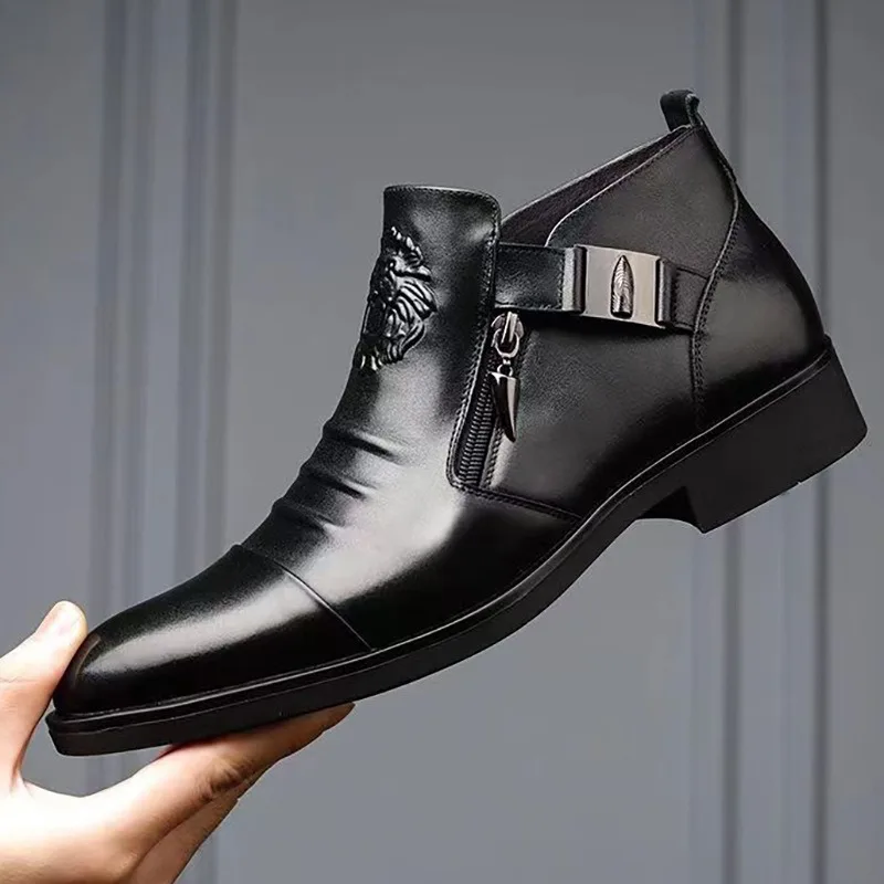 man dress shoes casual business mens designer boots leather black formal ankle boots man suit botines para hombre botas casuales