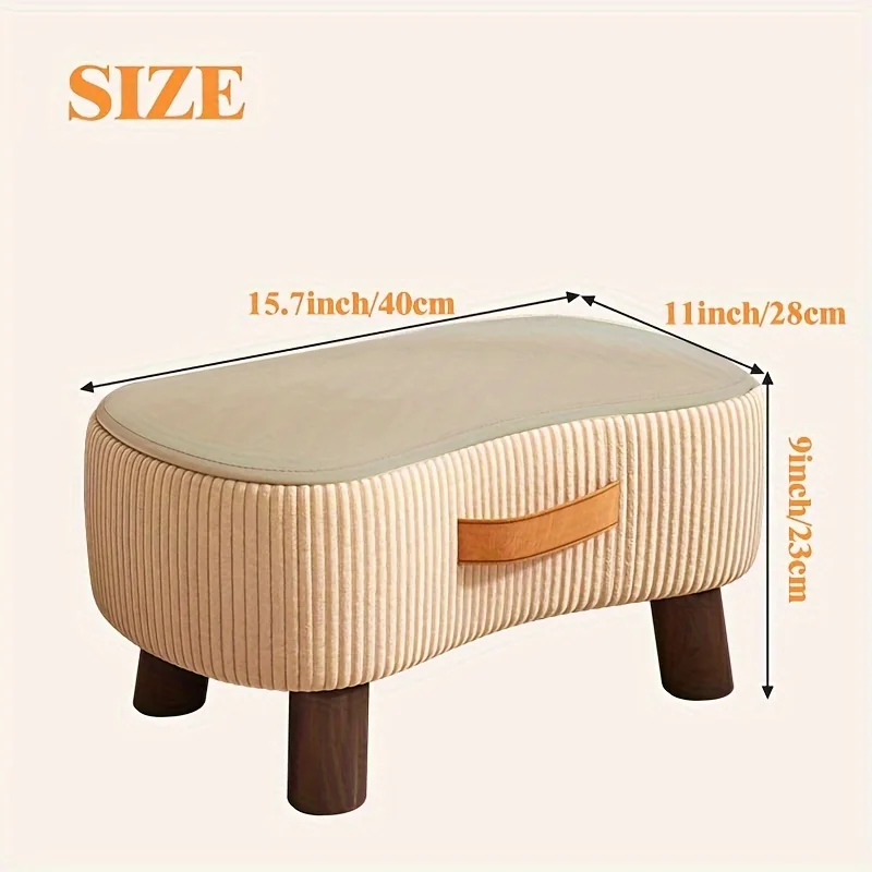 Chic White & Orange Polyester-Covered Wooden Footstool - Versatile Shoe Changing Stool for Living Room, Bedroom image 3