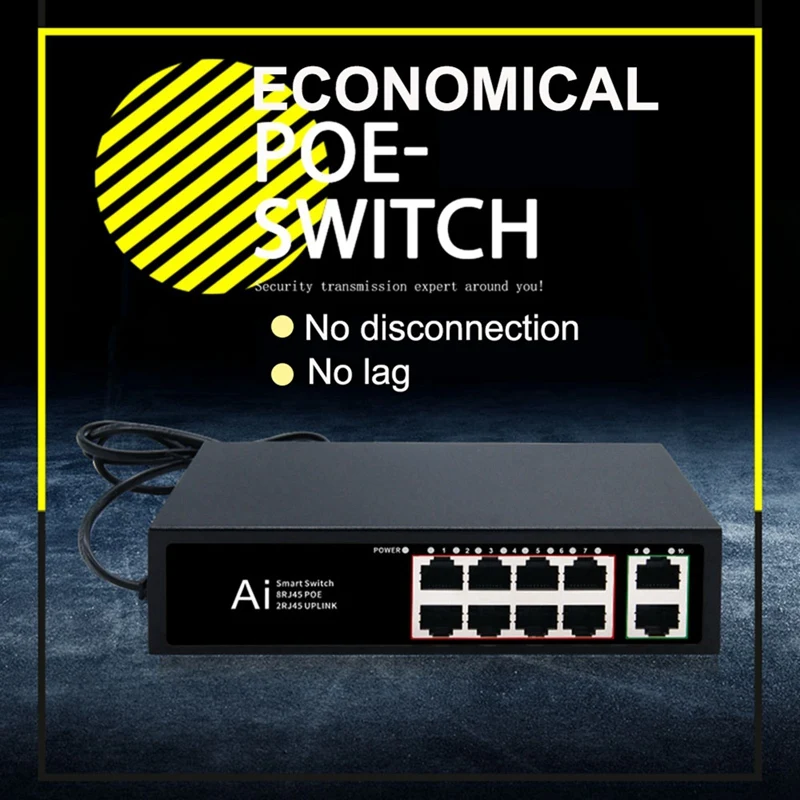 AIAI POE Switch 100Mbps Ethernet Switch POE Splitter IEEE 802.3Af/At untuk Kamera IP Nirkabel AP Wifi Router US Plug