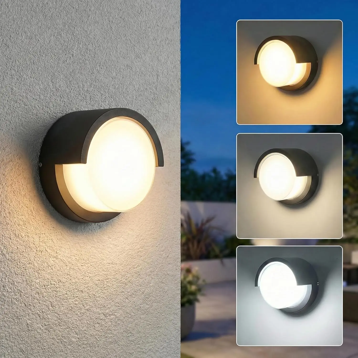JOYINLED 1 Pack Outdoor Wall Sconces, 6 Inch Modern Round LED Light Fixtures, 3000K, IP65 Waterproof Black Aluminum Porch Lights