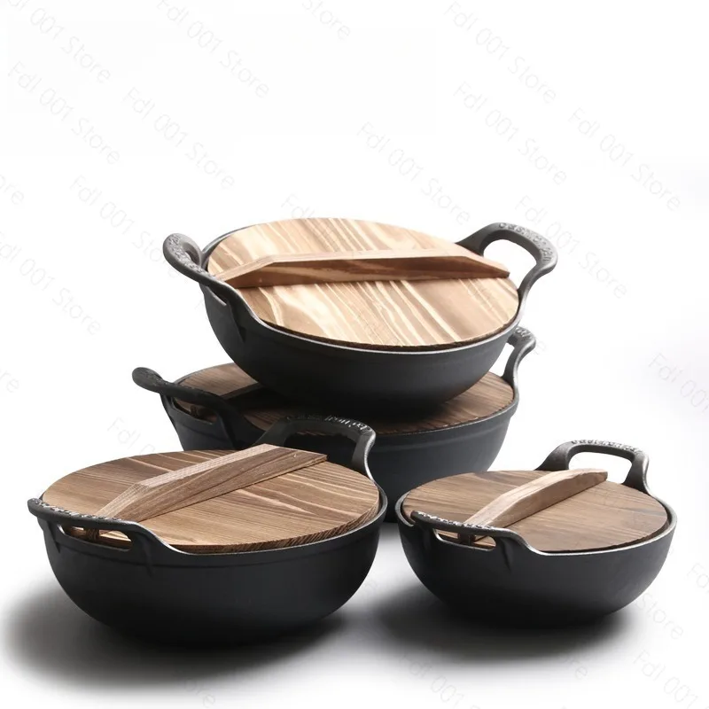 Cast Iron Yuanbao Pot Uncoated Raw Iron Stew Wok Vintage Soup Pot Compatible with Induction Cooker