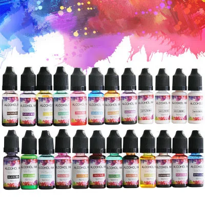 10ML 24Pcs Alcohol Resin Pigment Set Liquid Art Link Resin Stain Dye Ink Diffusion Uv Epoxy Resin Jewellery Making DIY Crafts