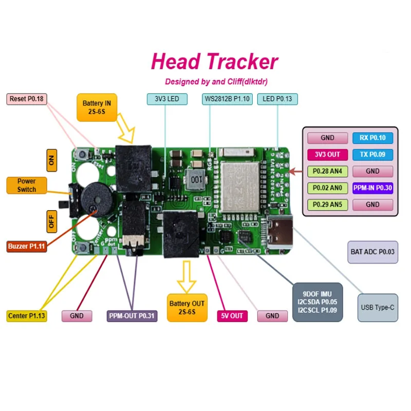 DTQSYS Head Tracker Supports 2S-6S Input For RC Drone FPV Goggles