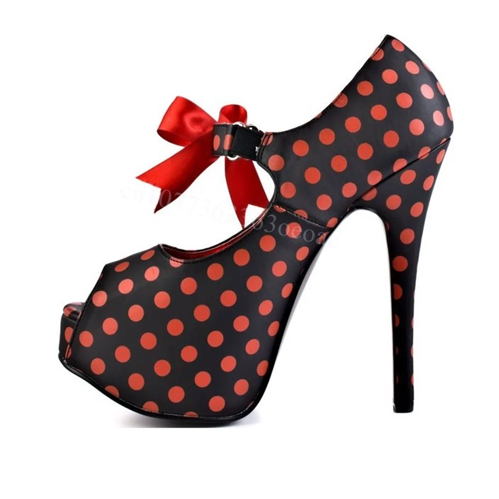 

Bow Knot Decor Platform Pumps Polka Dot Pattern Peep Toe Shoe for Women Thin High Heels Sexy Lady Shoes 2024 Zapatos Para Mujere