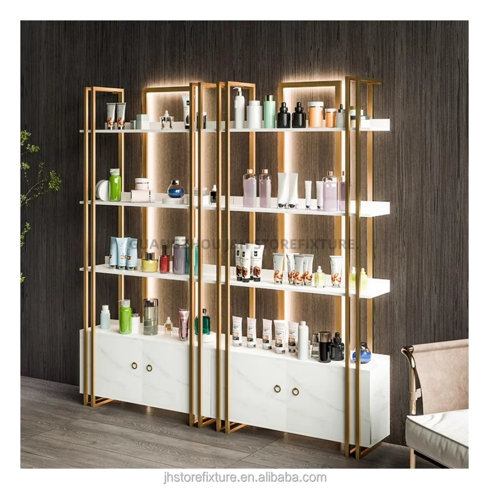 High Quality Cosmetic Shop showcase Display Rack with Led Light Custom Design Shelves for Perfumes