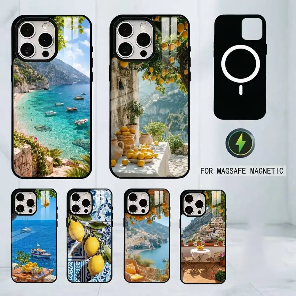 

Чехол для телефона с дизайном «Европейское побережье Амальфи» для iPhone 17, 16, 15, 14, 13, 12, 11 Plus, Pro, магнитный, для беспроводной зарядки MagSafe