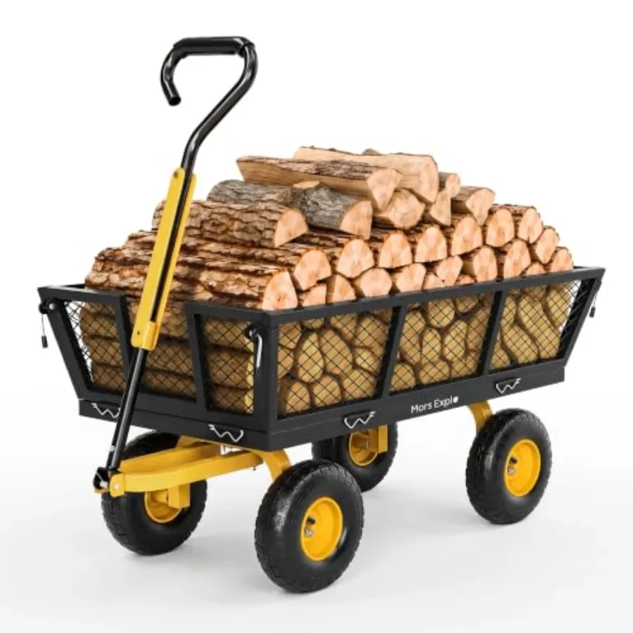 900 Lbs Heavy Duty Steel Garden Cart, Outdoor Metal Garden Wagon On Wheels, Utility Yard Cart with Mesh Removable Sides Convert