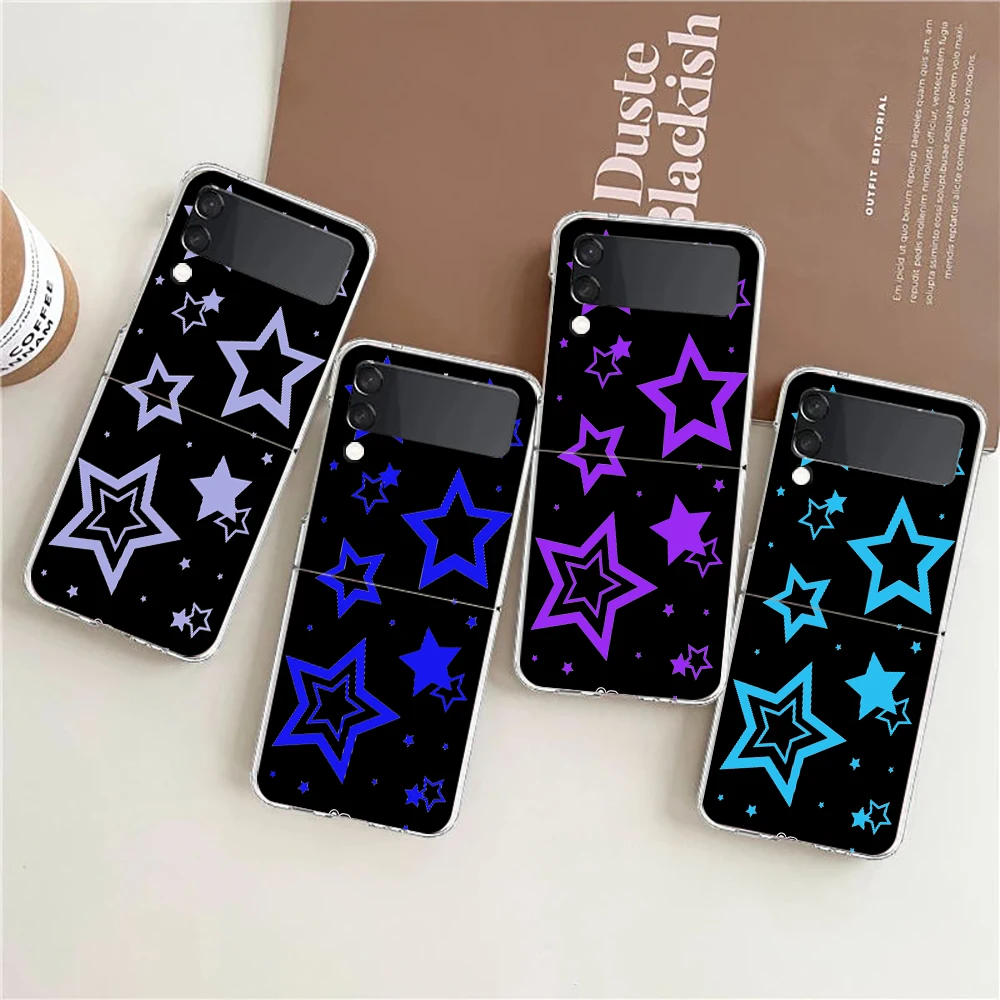 Style Stars Pattern Phone Case For Samsung Galaxy Z Flip 3 4 5 6 fold High Hard PC Shell For Galaxy Z Flip 3 5 6 Clear Cover