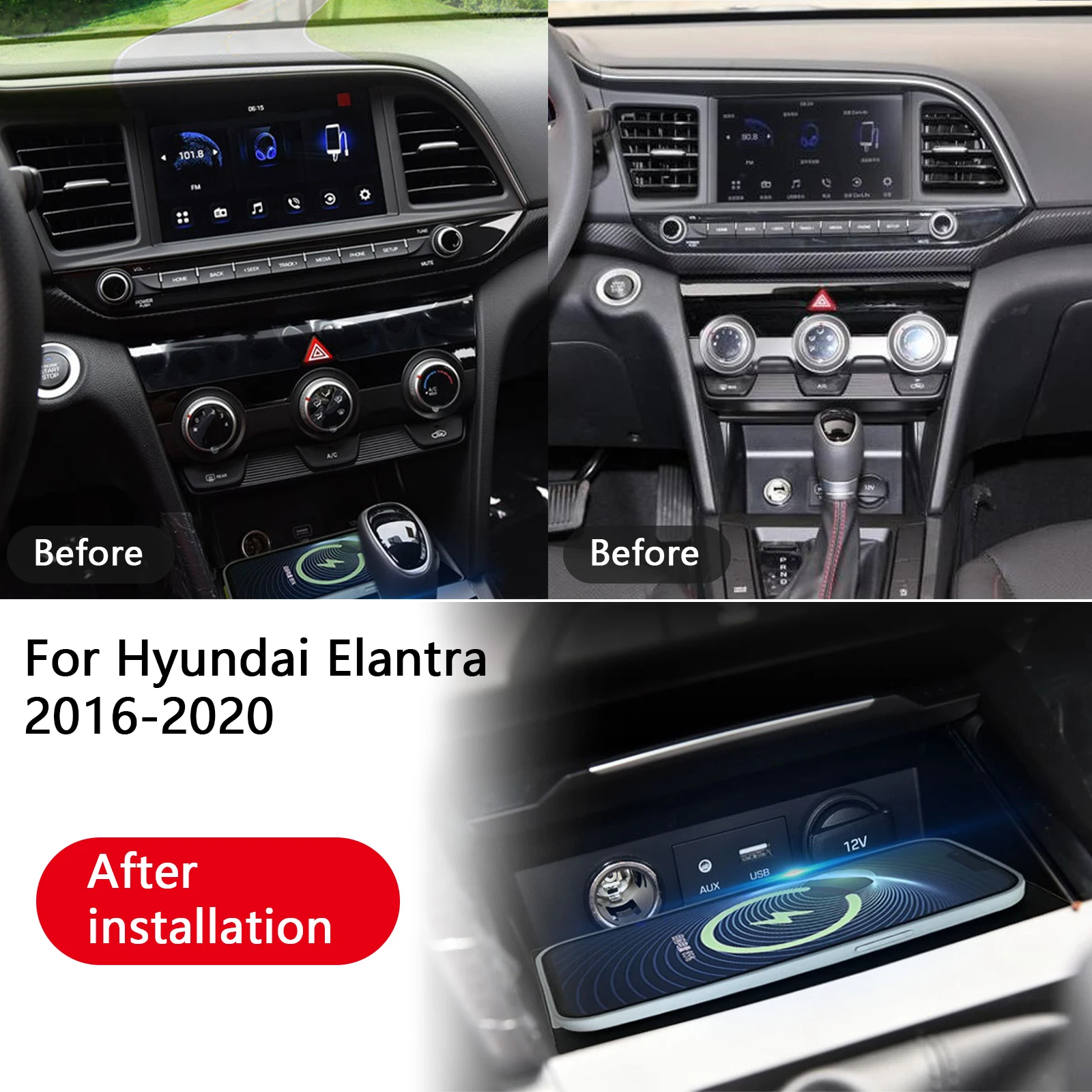 The leaset para hyundai elantra 2016-2020 console central do carro carregador de telefone rápido carregador sem fio placa de carregamento suporte de c