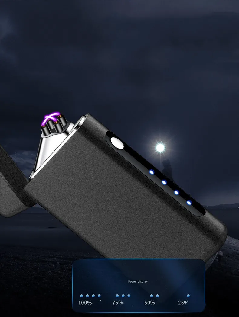 

Electric Metal Outdoor Windproof USB Charging Dual Arc Lighter Touch Sensing Pulse Flameless Cigar Lighter High end Gifts