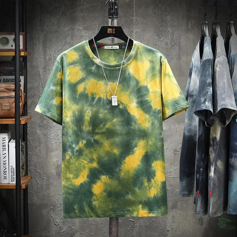 Tie-dye Casual Funny T Shirt For Men Clothing Korean Streetwear New In T Shirts For Man Size 3XL 2024 Summer New Arrivals