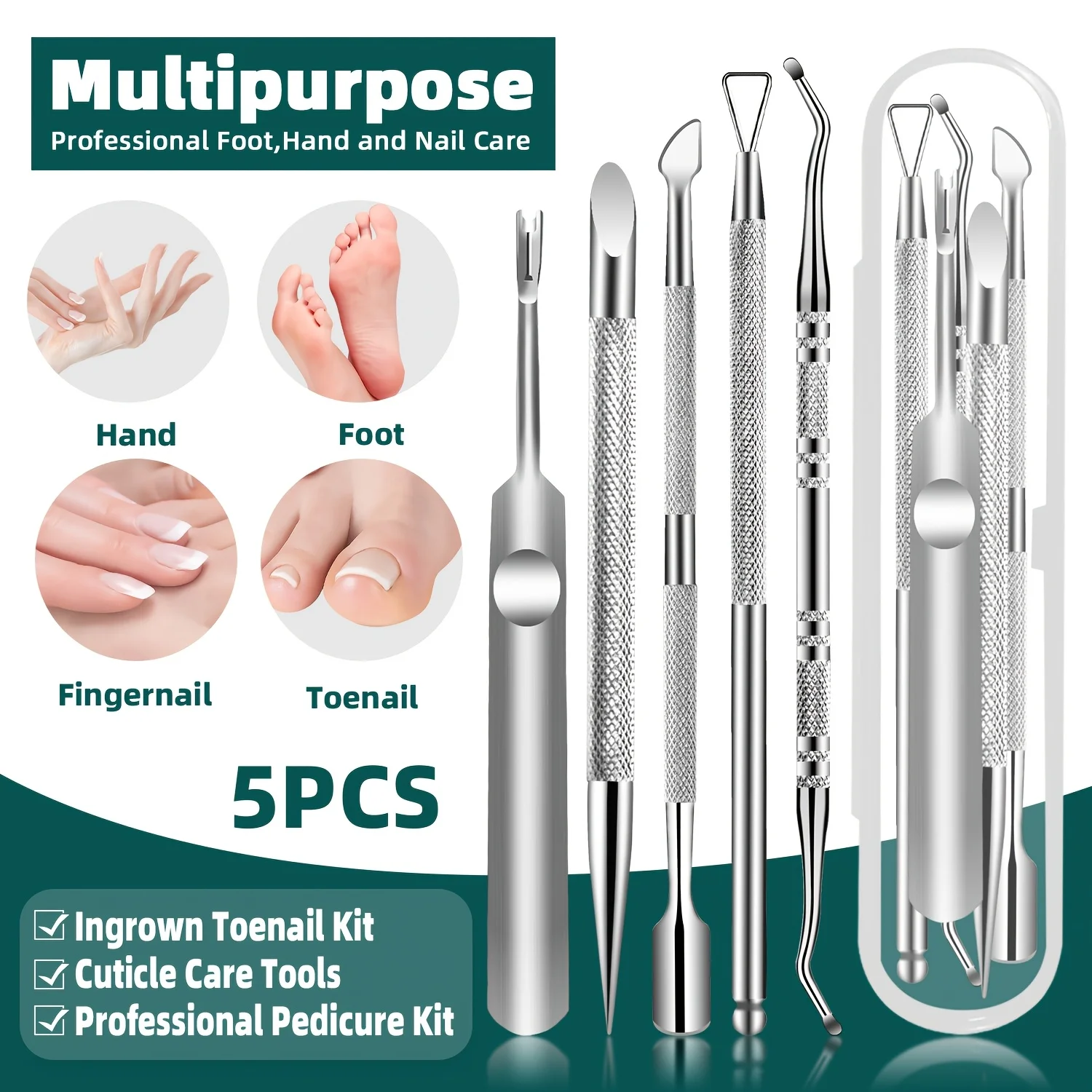 

5pcs High-Quality Stainless Steel Tools for Nail And Foot Care, Portable Travel Case.This Complete Manicure And Pedicure Kit