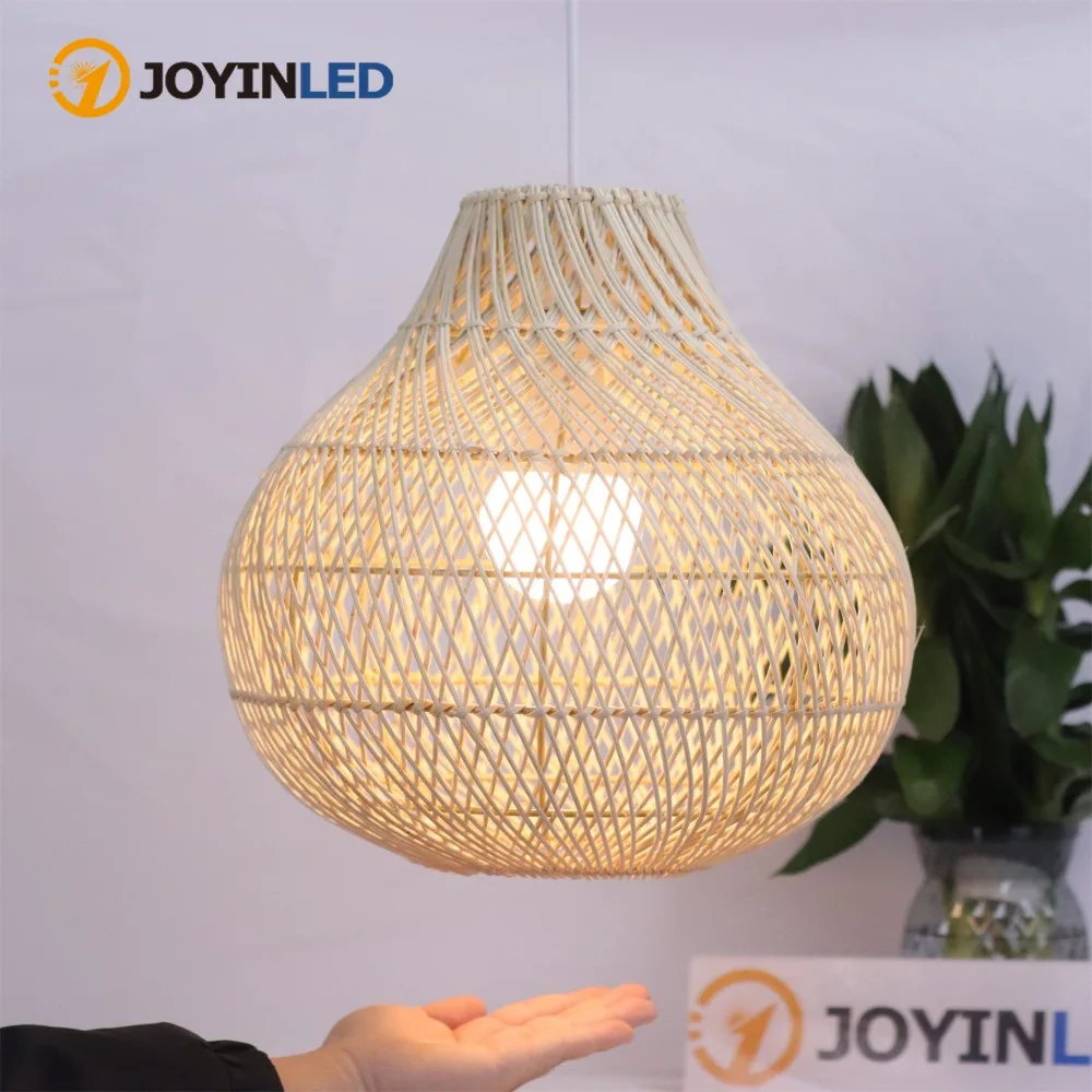 

JOYINLED Handmade Modern LED Chandelier Rattan Pendant Lights Woven Wicker Lampshade 35CM Hanging Light for Bedroom Living Room