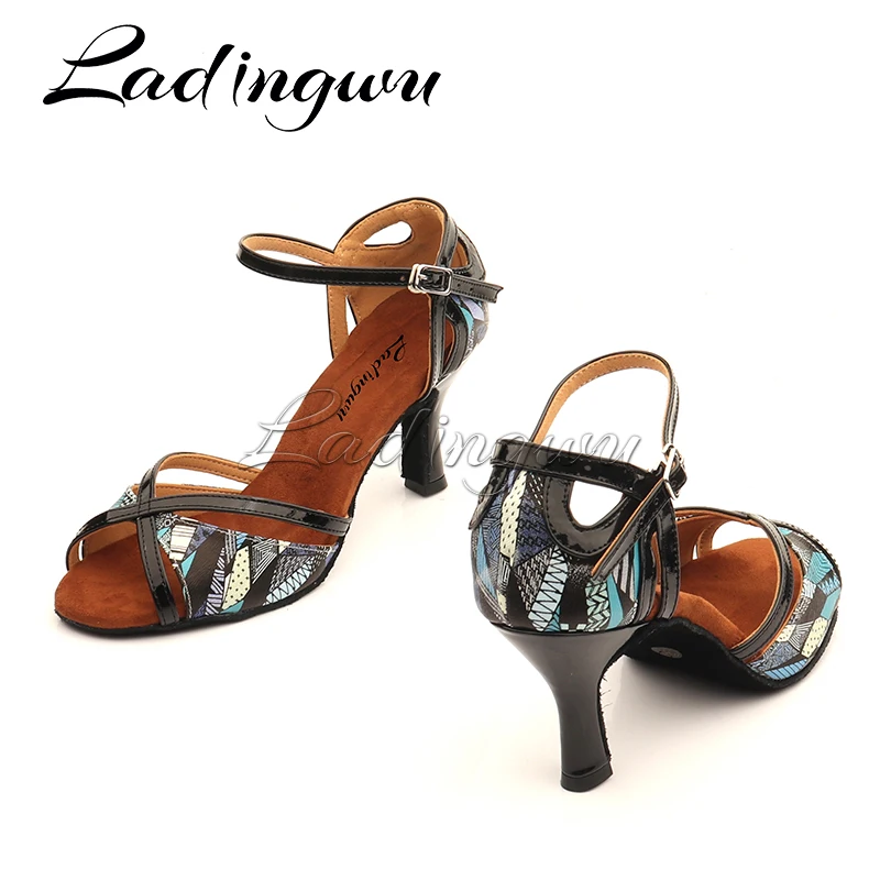 Ladingwu – chaussures de danse à talons hauts pour femmes, chaussures professionnelles imprimées en PU pour dames, chaussures de danse à fond souple, pour salle de bal, Salsa latine, offre spéciale