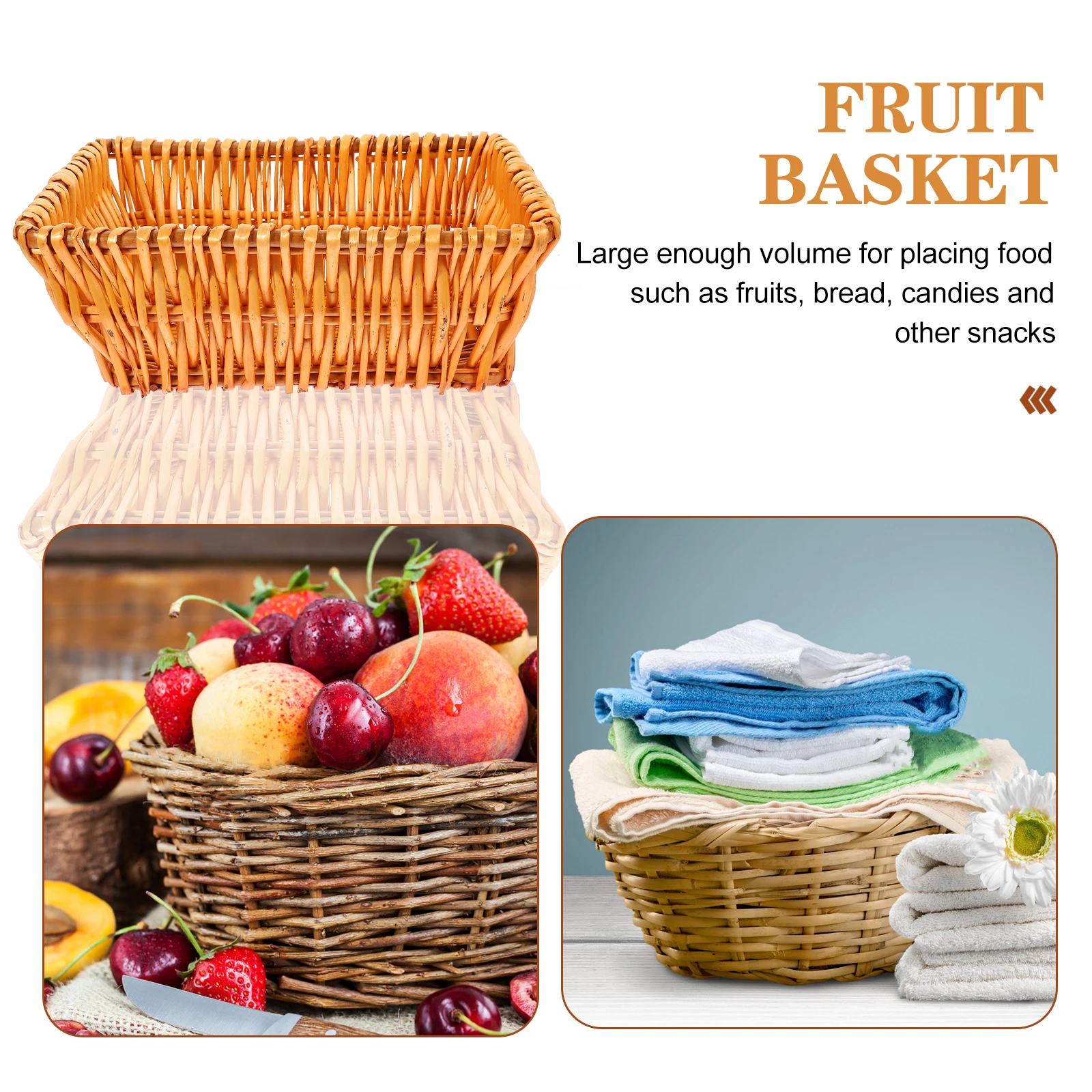 

Wicker Fruit Basket Rattan Storage Box Toy Clothing Light Brown Vegetable Woven