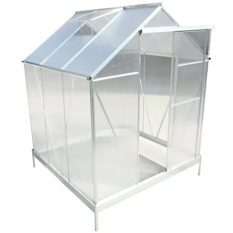 Heavy Duty Aluminum Walk-In Greenhouse Kit for 6.3 ft x 6.2 ft x 7 ft Polycarbonate Outdoor Garden Greenhouse with Rain