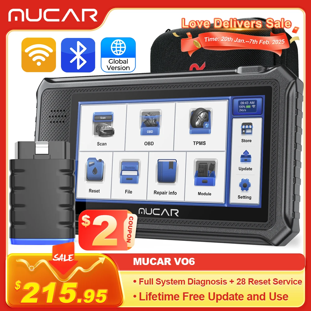 MUCAR VO6 OBD2 Scanner Professional Full System Diagnostic Tool Car Code Reader 28 Reset Lifetime Free Upgrade for All Cars