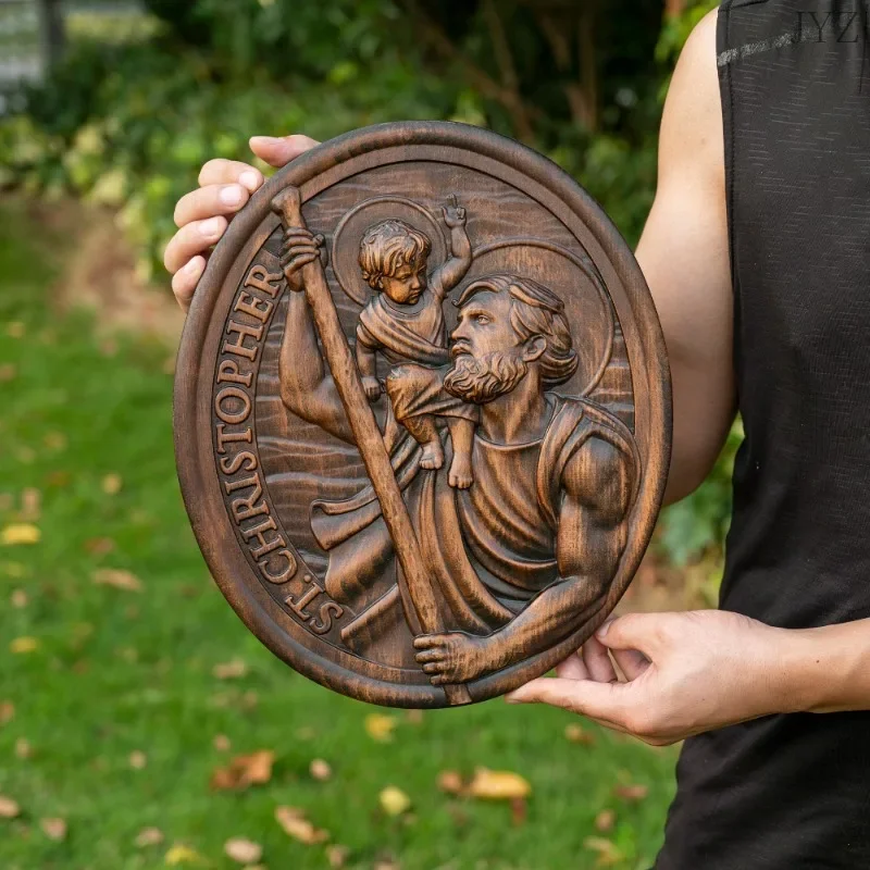 St. Christopher Wood Carving Plaque 4