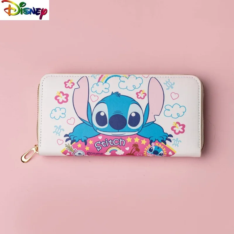 Disney high-quality PU cartoon Stitch anime wallet for women, long multi-functional storage coin purse